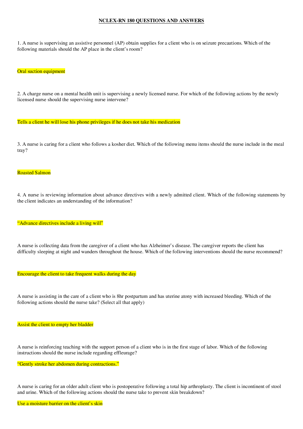 Preview image for NCLEX-RN 180 QUESTIONS AND ANSWERS